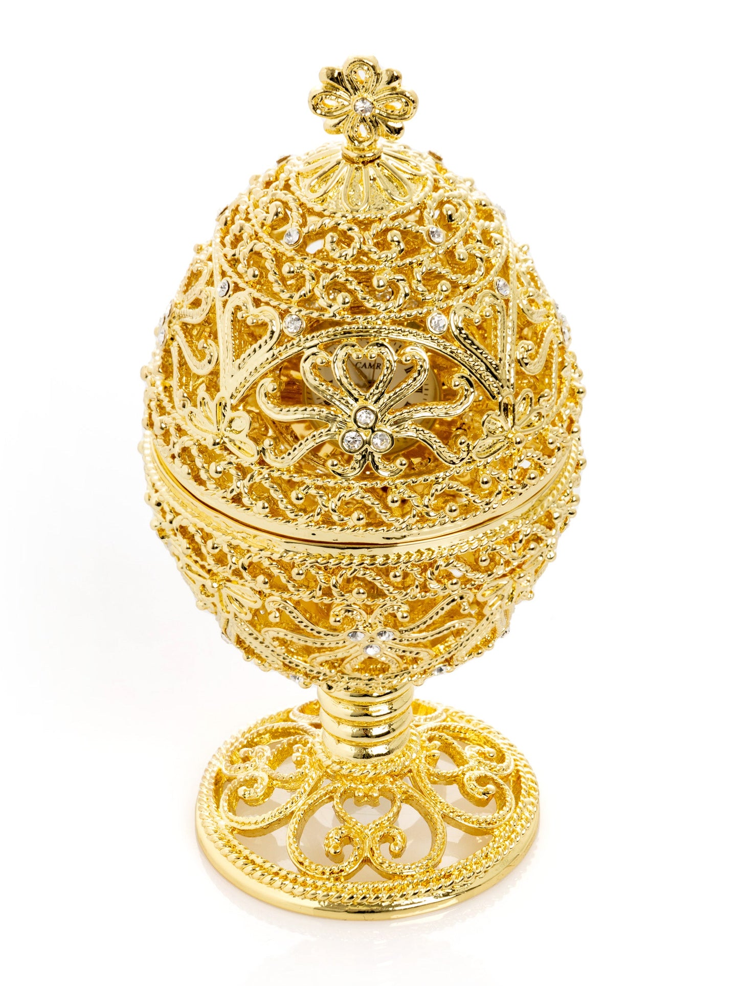 Keren Kopal Gold Faberge Egg with Clock Inside