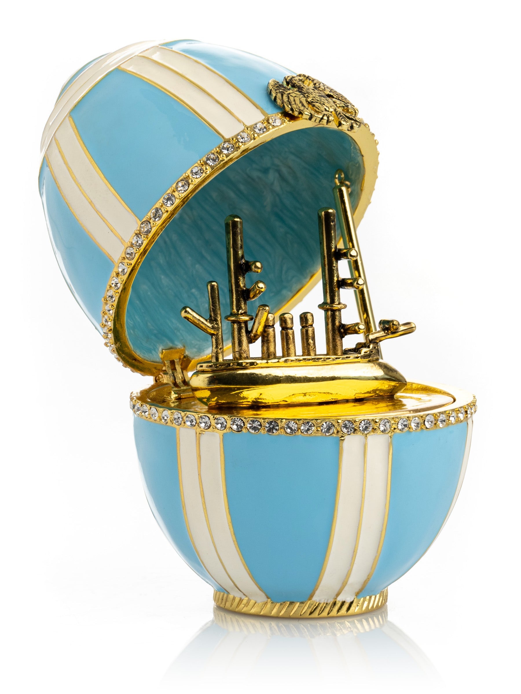 Light blue Egg with a Sailing ship - Exquisite Decor