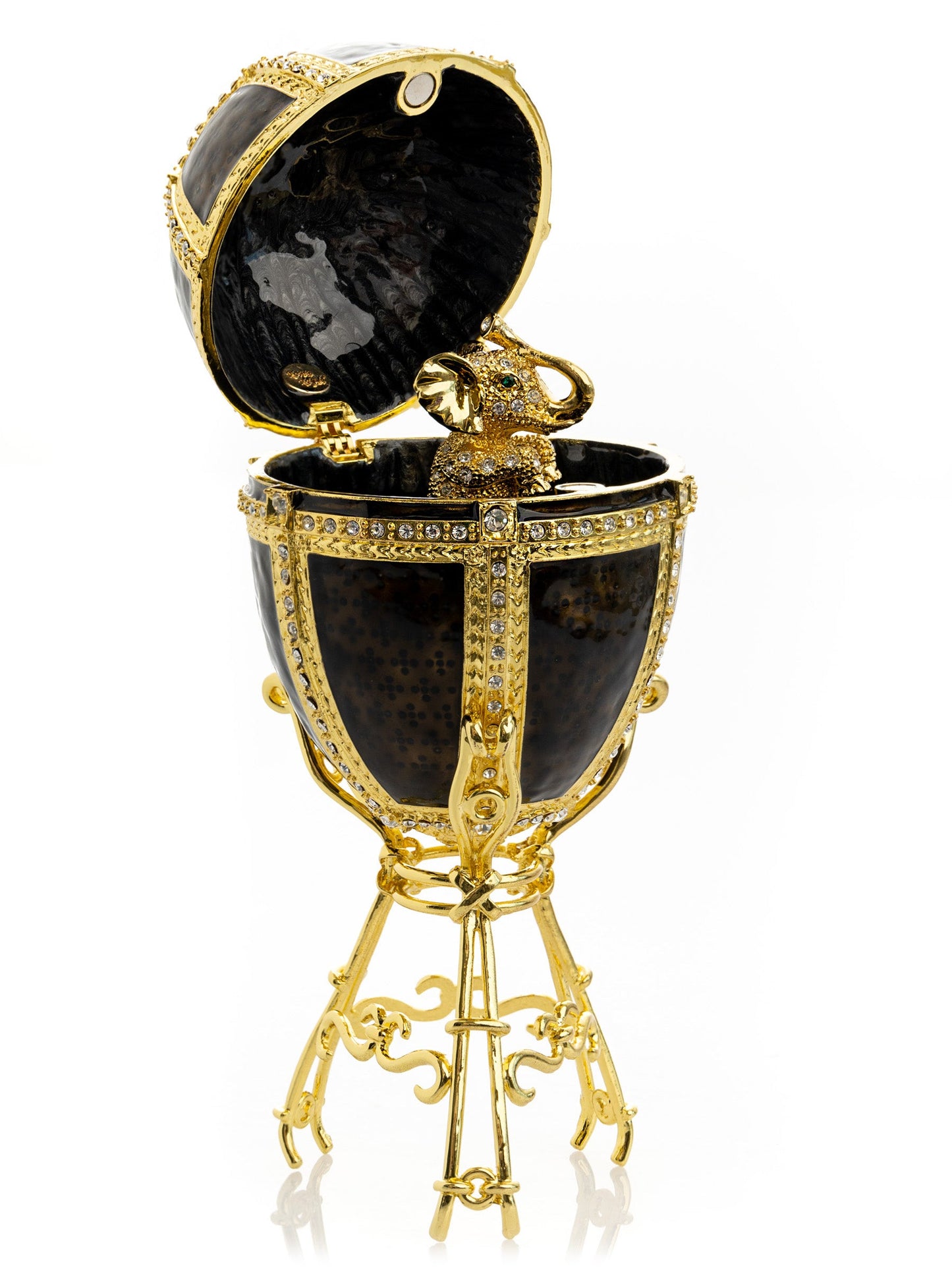 Black & Gold Egg with a Gold crystals Elephant - Exquisite Decor