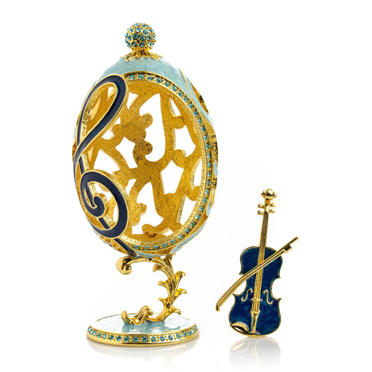 Treble Clef Faberge Egg with Violin Surprise - Exquisite Decor