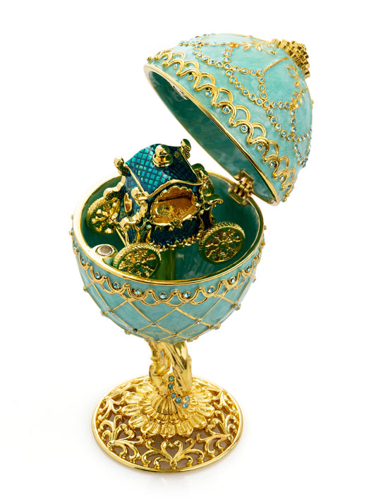 Gold & turquoise Egg with Royal Carriage - Exquisite Decor