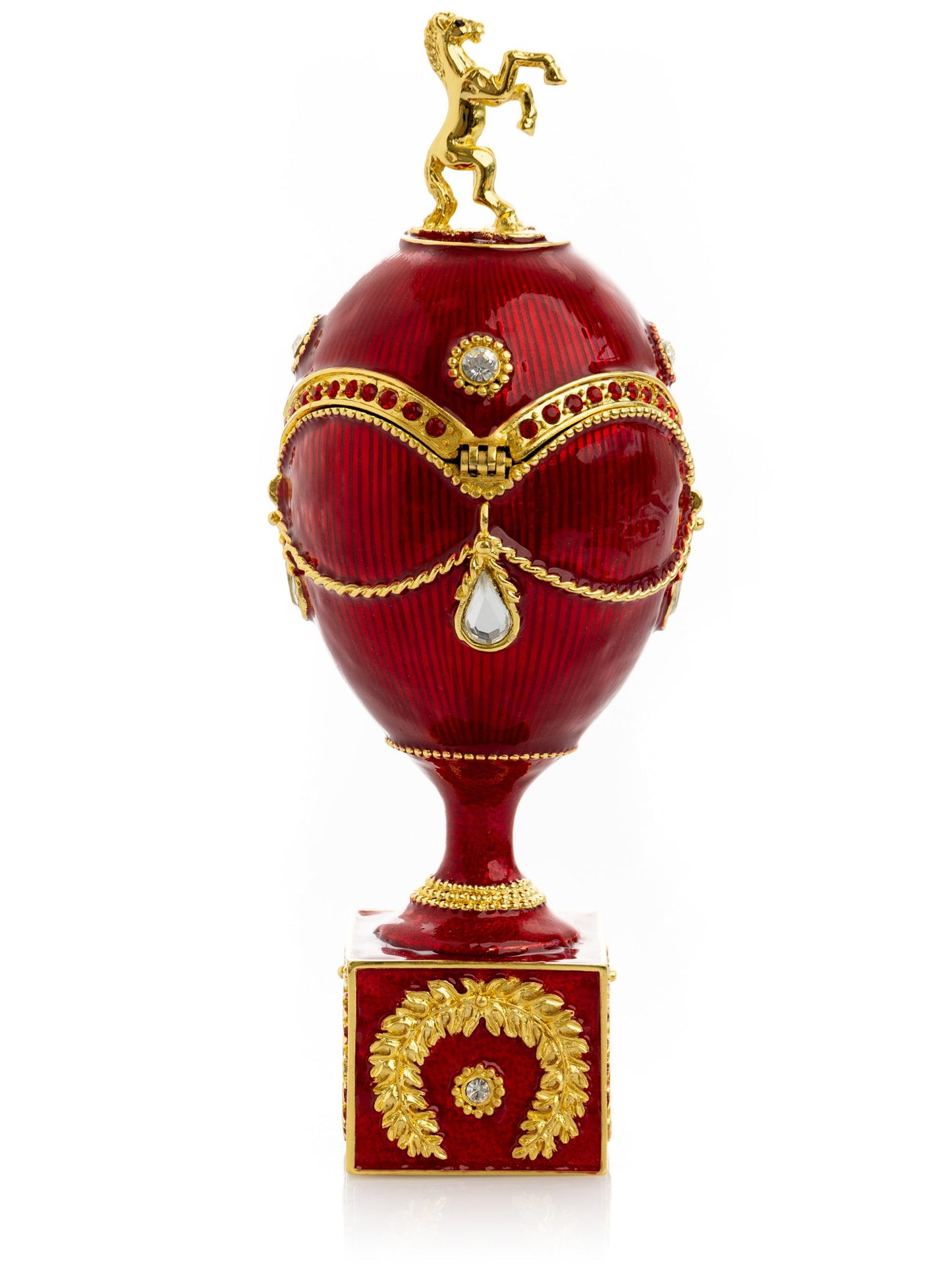 Red Faberge Egg with Gold Horse - Exquisite Decor