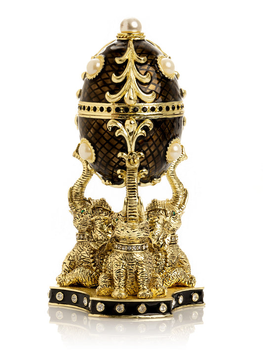 Regal Brown and Gold Enamel Egg with Elephant Pedestal