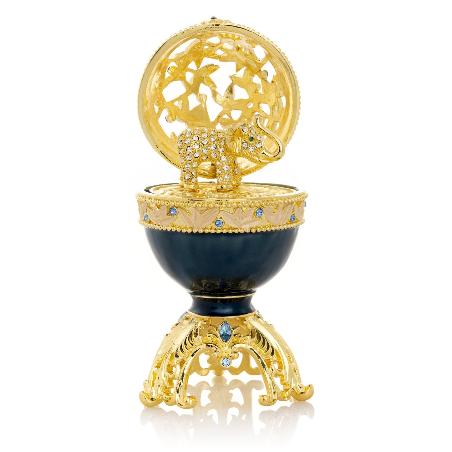 Keren Kopal Golden Blue Faberge Egg with a Golden Elephant