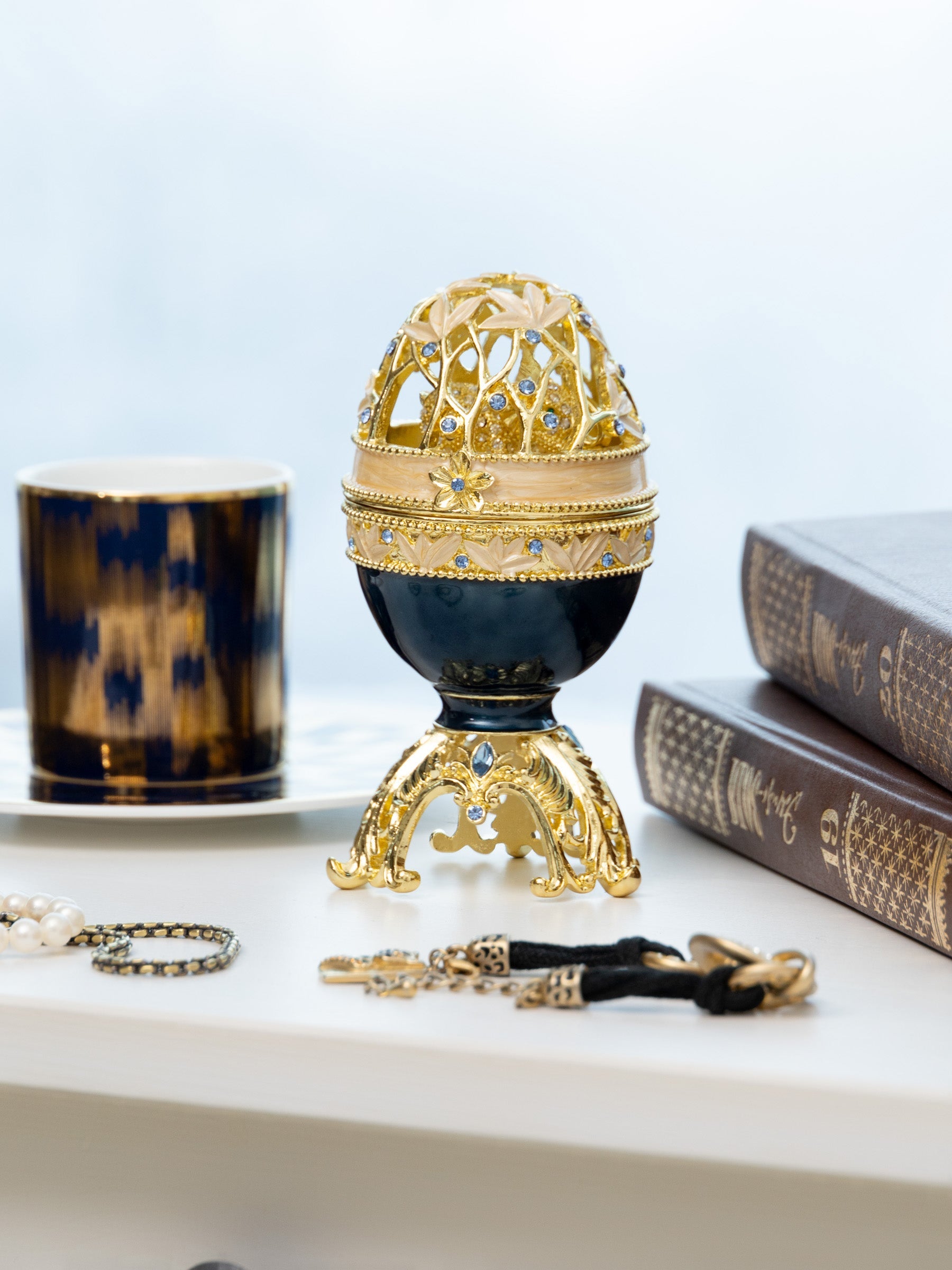 Keren Kopal Golden Blue Faberge Egg with a Golden Elephant