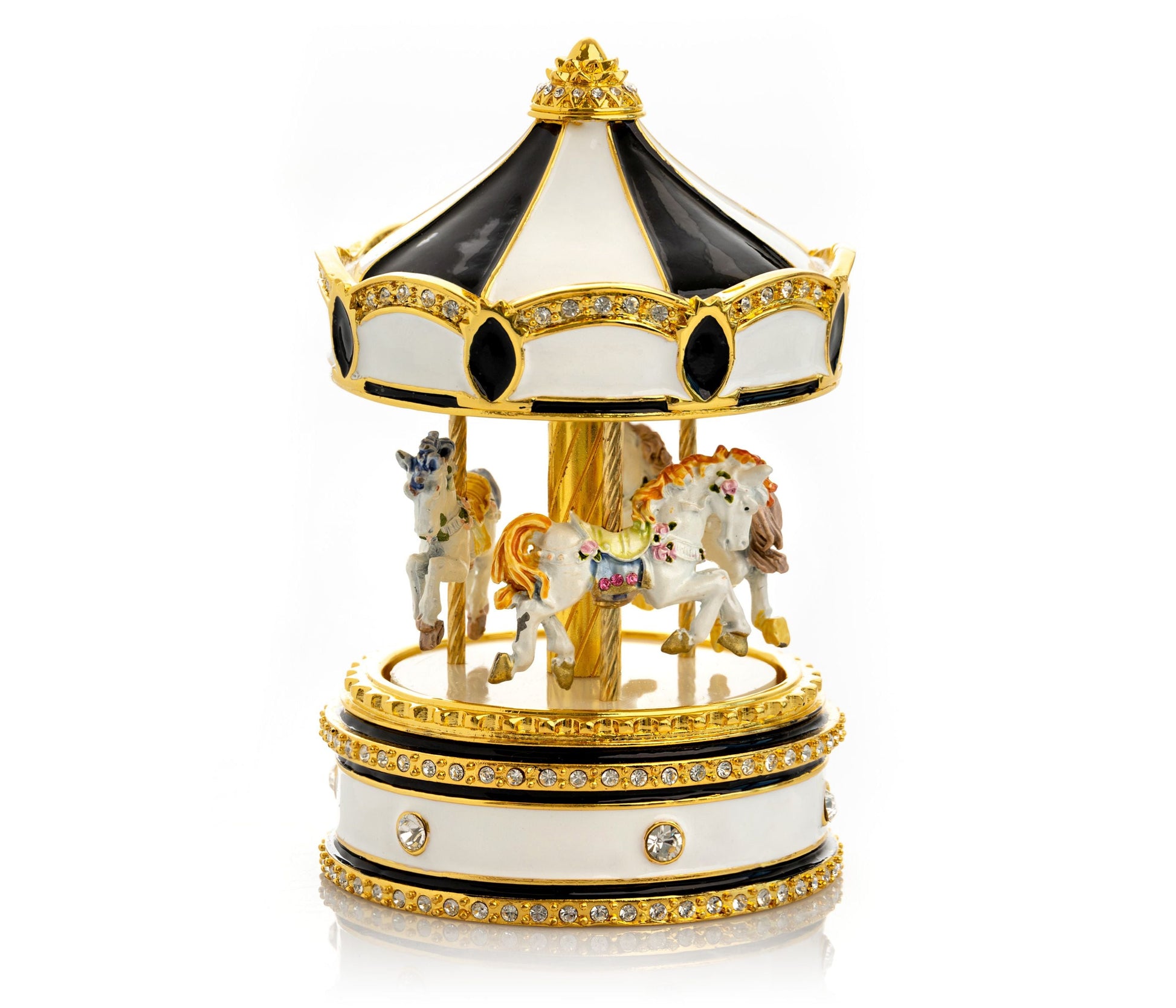 Black Musical Carousel with Spinning Royal Horses - Exquisite Decor