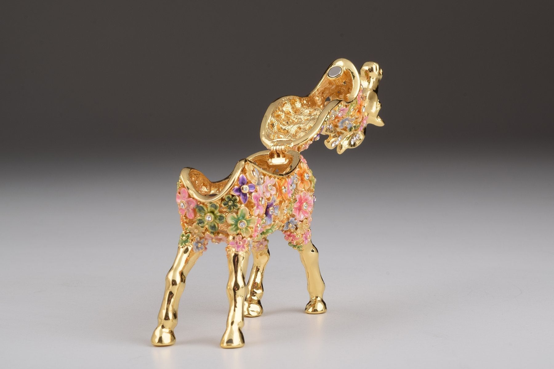 Keren Kopal Gold with Colorful Flowers Horse Trinket Box