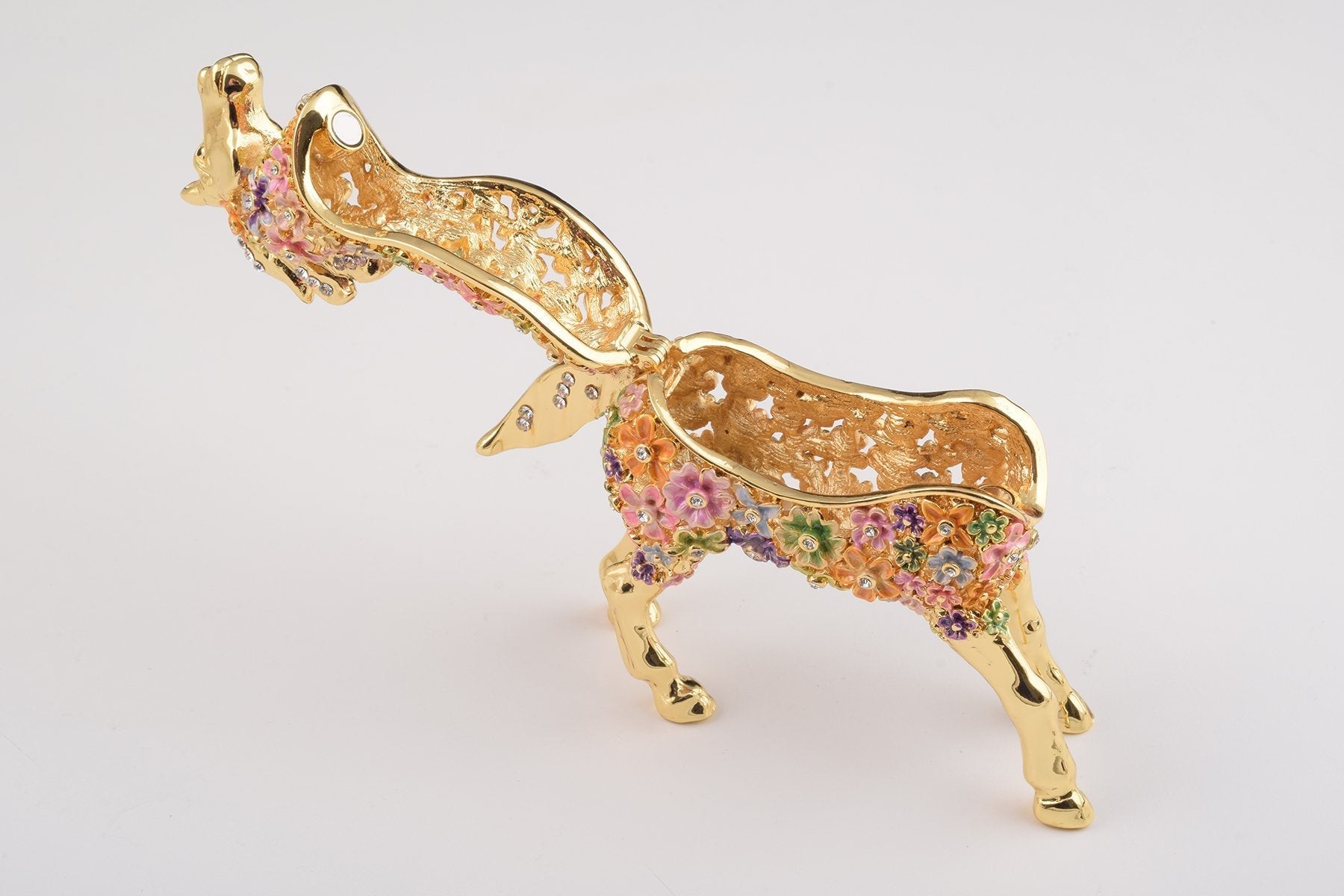 Keren Kopal Gold with Colorful Flowers Horse Trinket Box