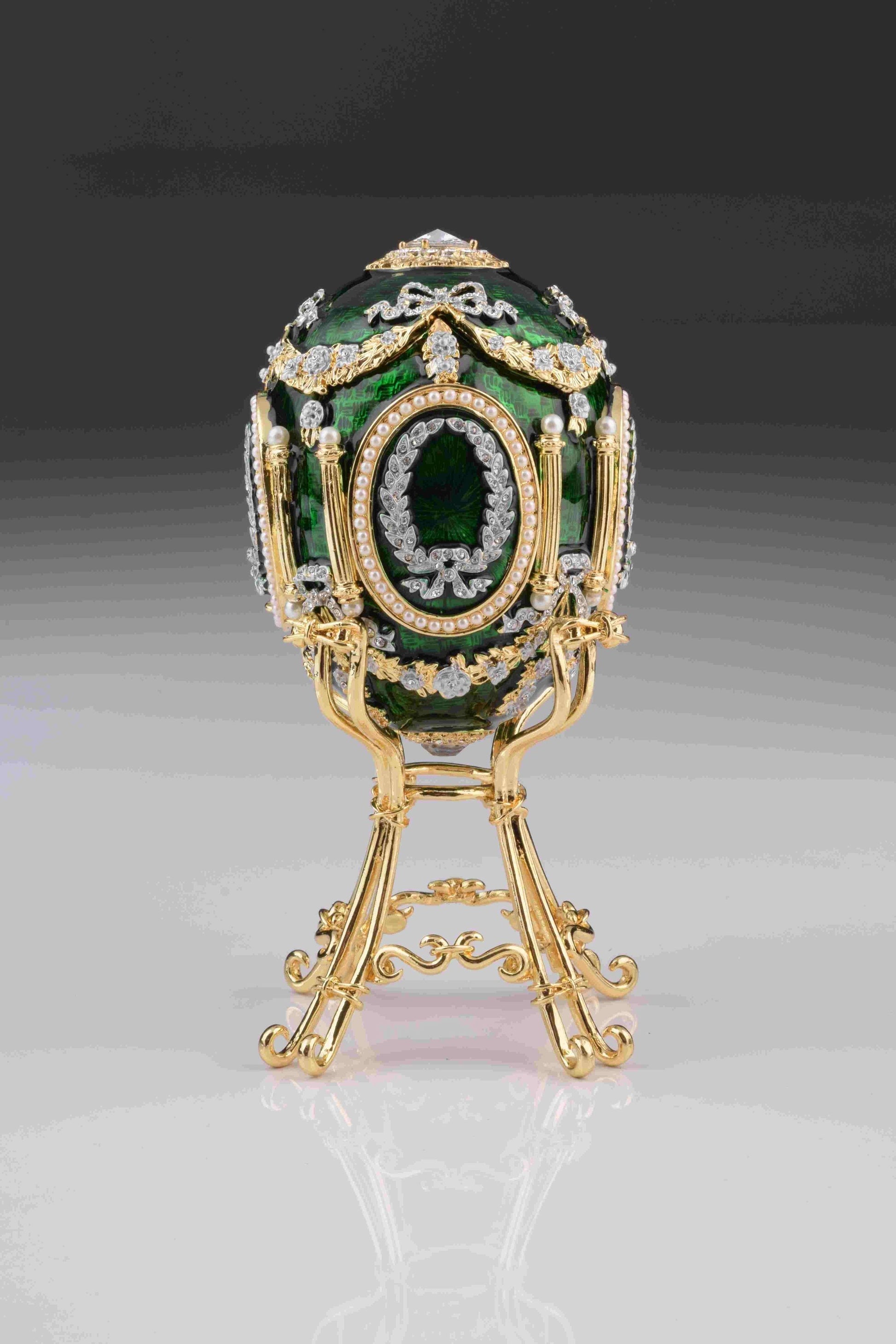 Keren Kopal Green Faberge Egg with Swan Inside