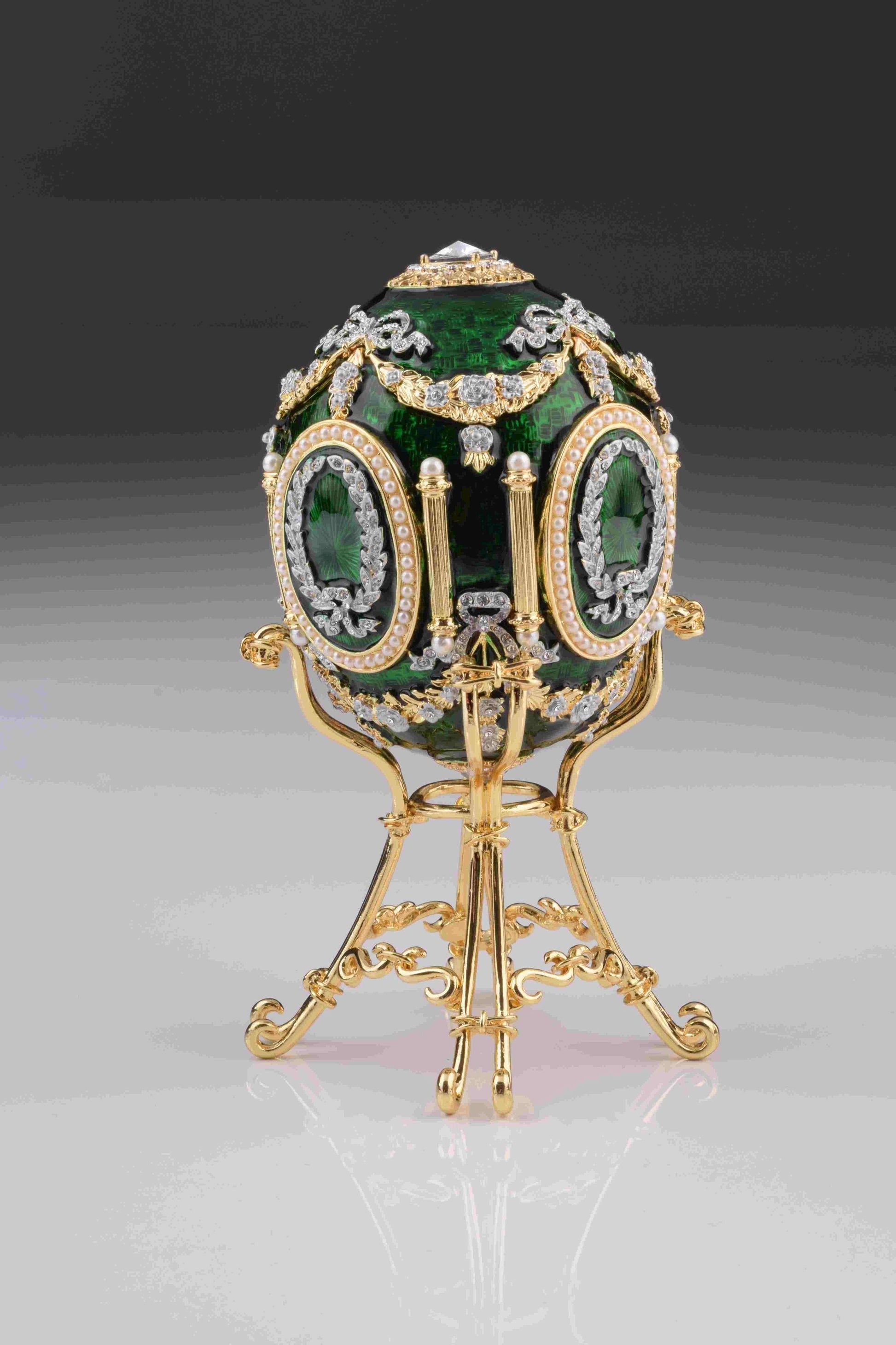Keren Kopal Green Faberge Egg with Swan Inside