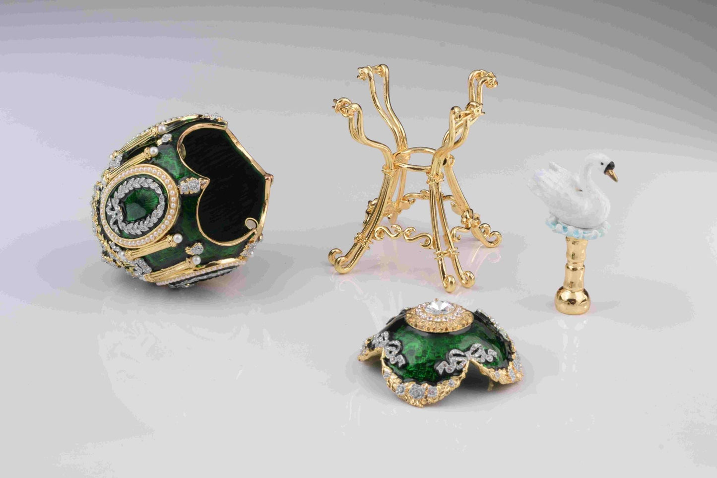 Keren Kopal Green Faberge Egg with Swan Inside