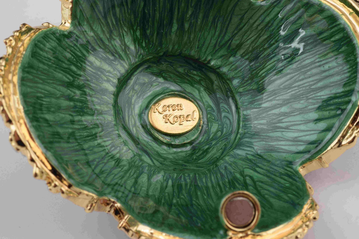 Keren Kopal Green Faberge Egg with Swan Inside