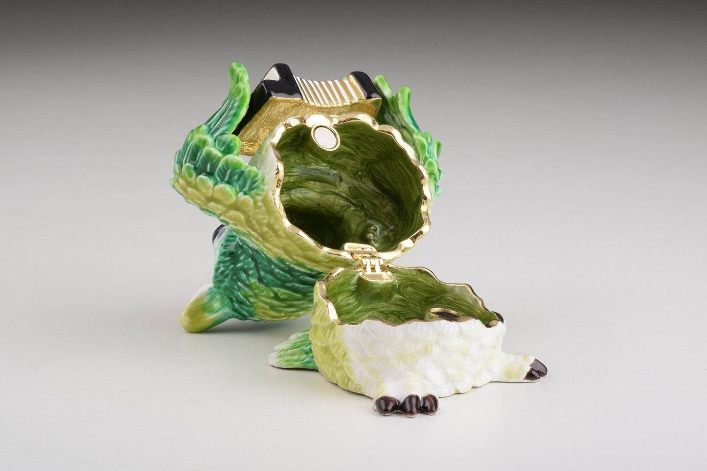 Keren Kopal Green Owl Playing Accordion Trinket Box