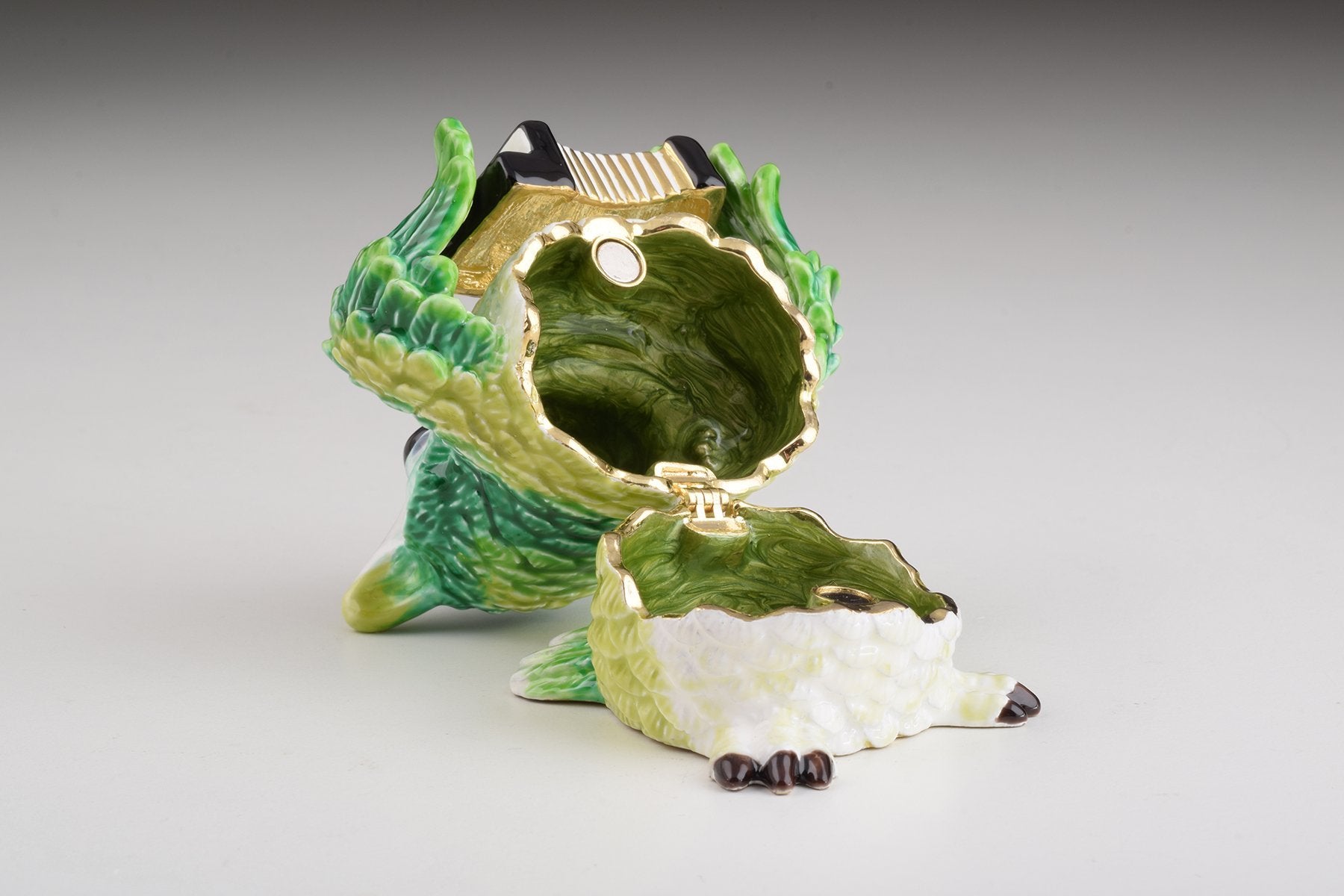 Keren Kopal Green Owl Playing Accordion Trinket Box