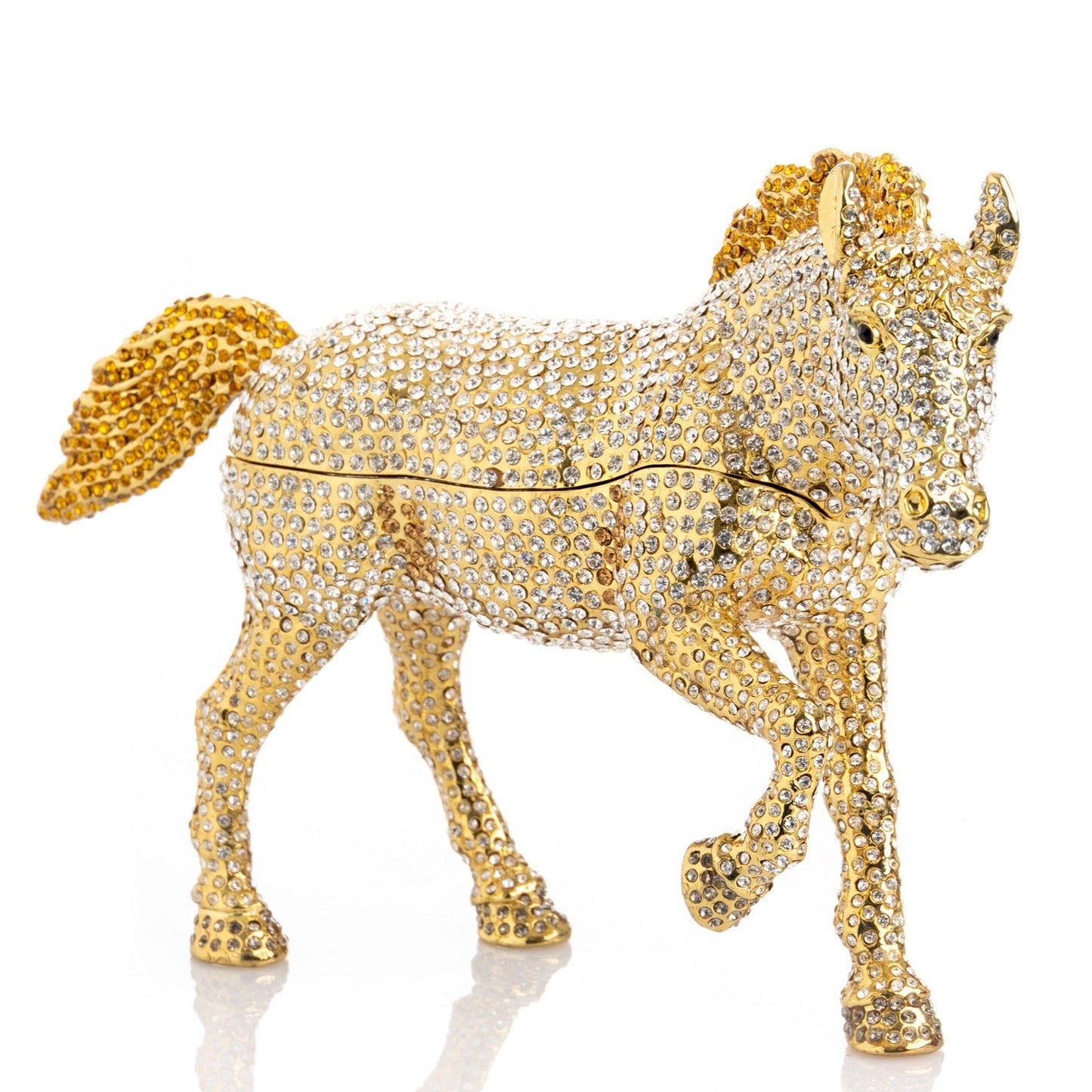 Large Golden Horse Decorated with White Crystals - Exquisite Decor