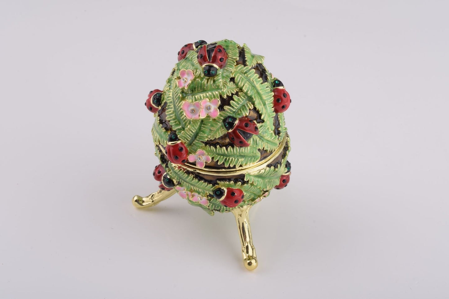 Keren Kopal Green Music Playing Faberge Egg with Ladybird Beetles Ladybugs