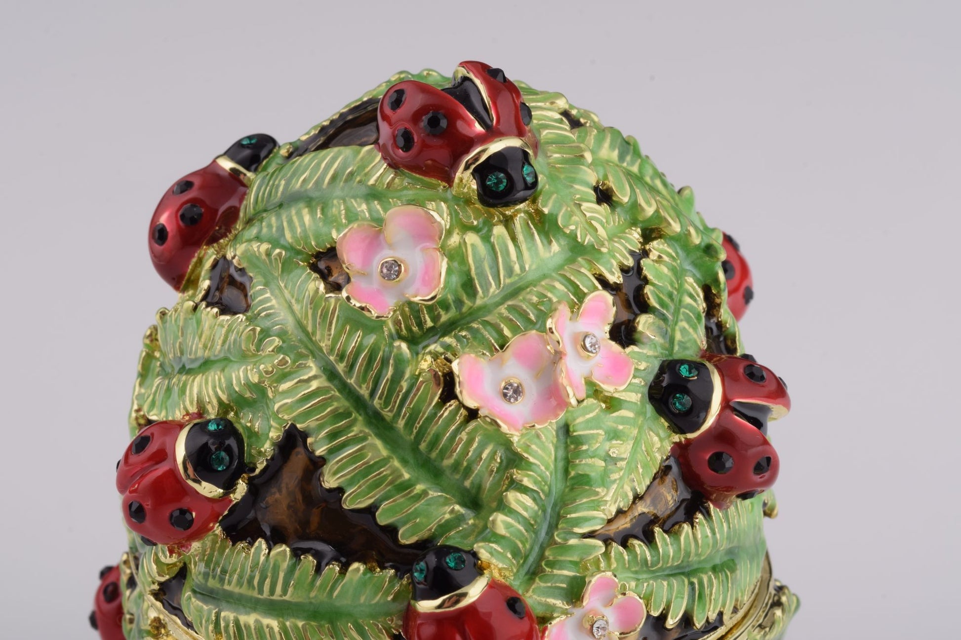 Keren Kopal Green Music Playing Faberge Egg with Ladybird Beetles Ladybugs