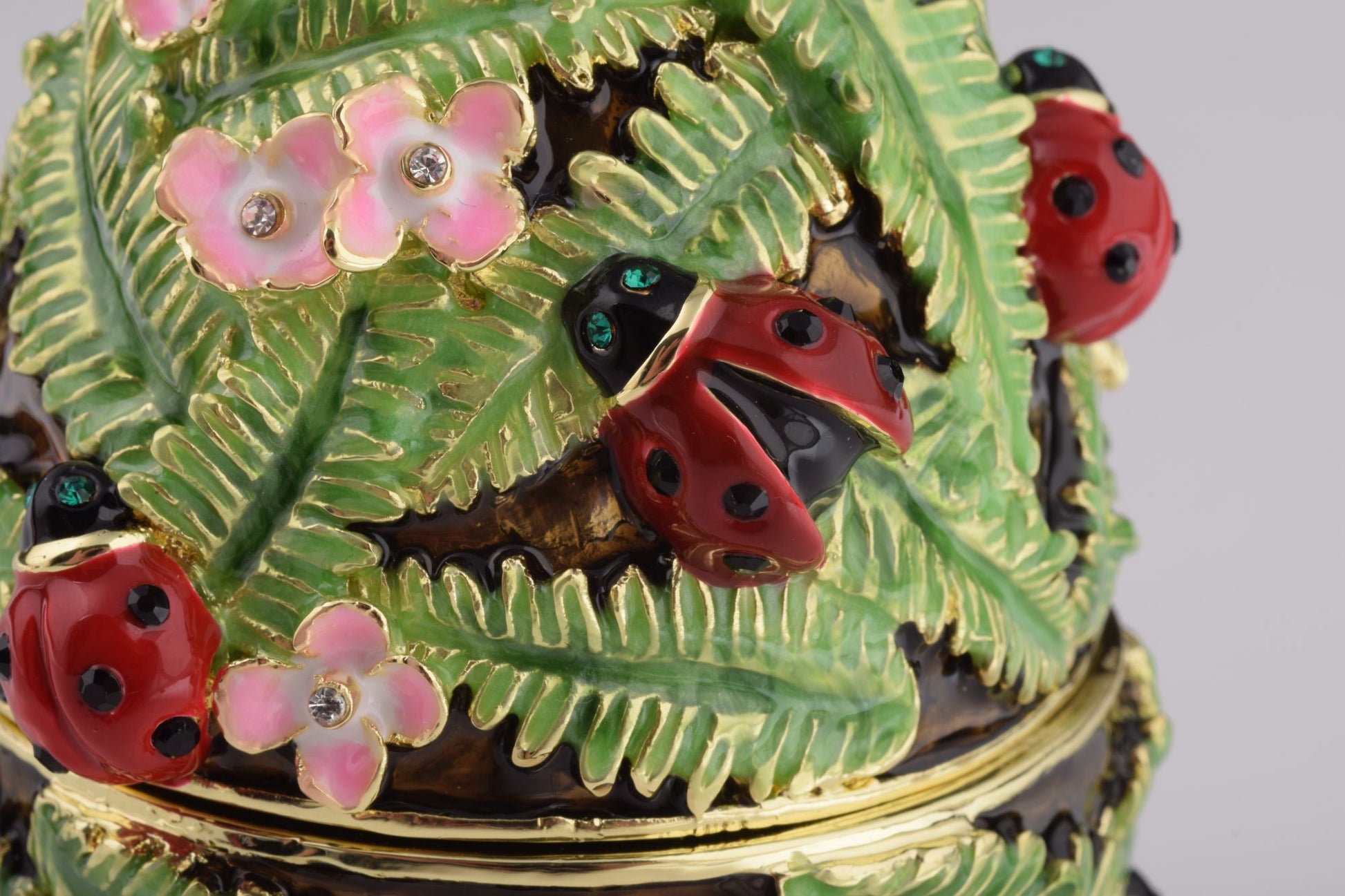 Keren Kopal Green Music Playing Faberge Egg with Ladybird Beetles Ladybugs