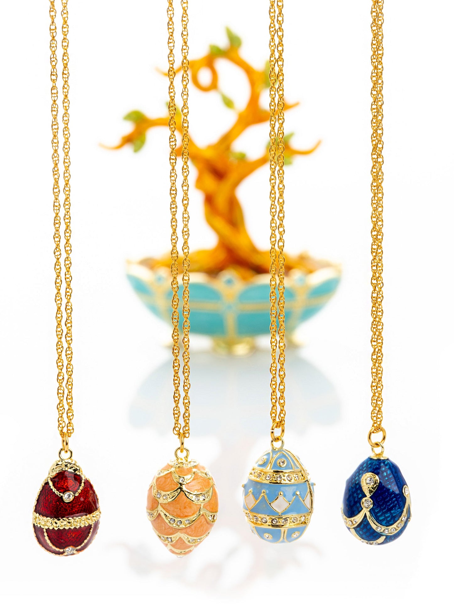 Keren Kopal Faberge Egg Pendant Necklaces Tree