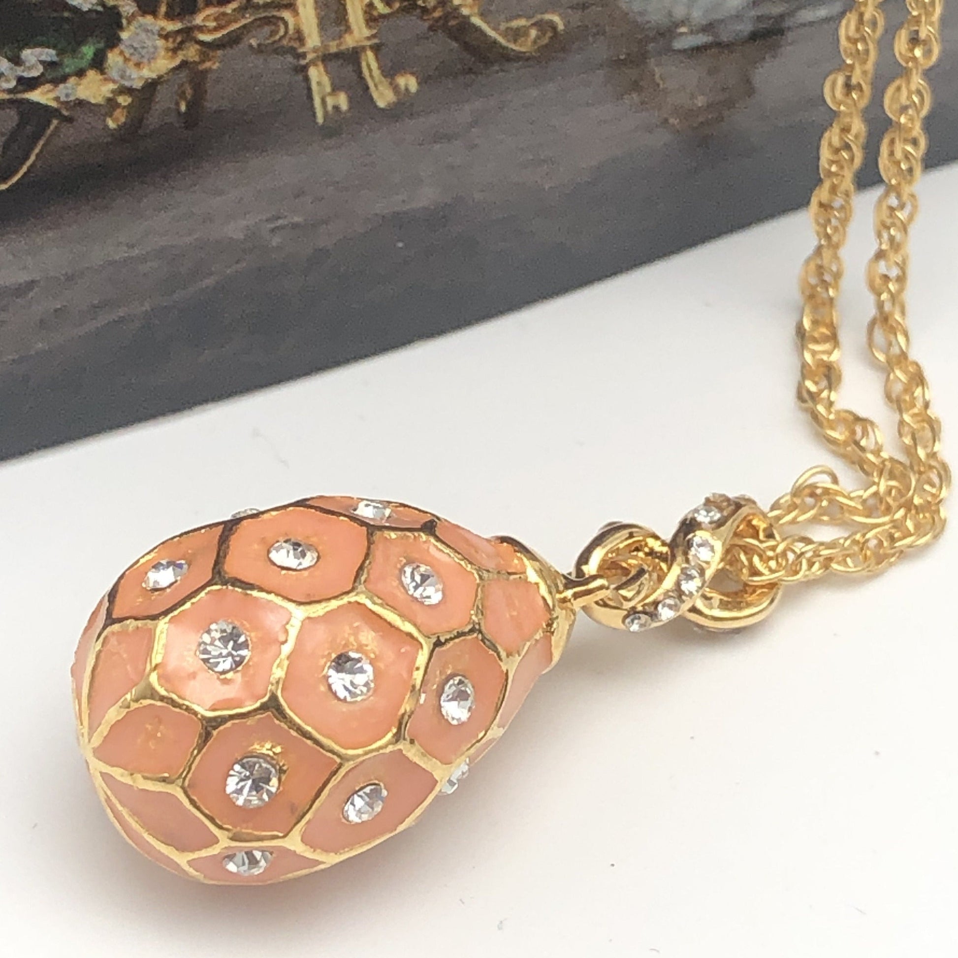 Pink Egg Pendant Gold Necklace - Exquisite Decor