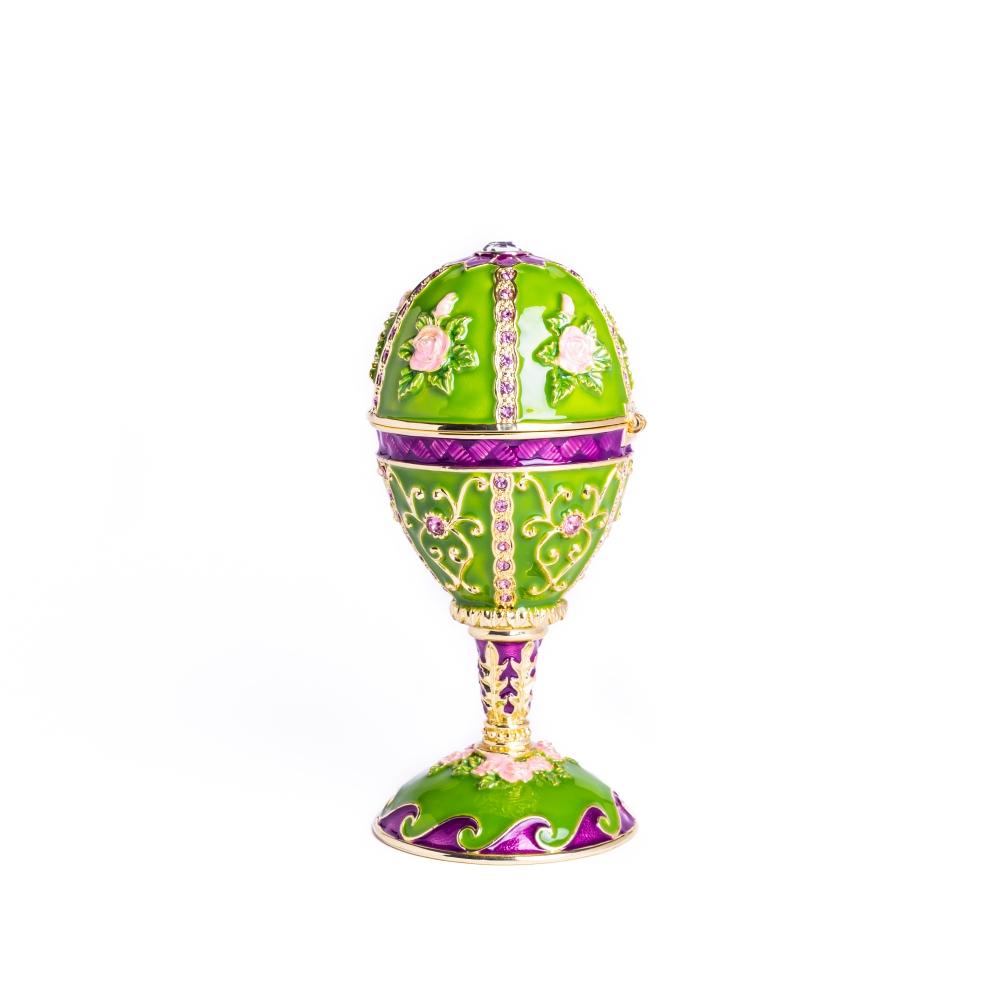 Green Faberge Egg Music Playing Decorated with Flowers