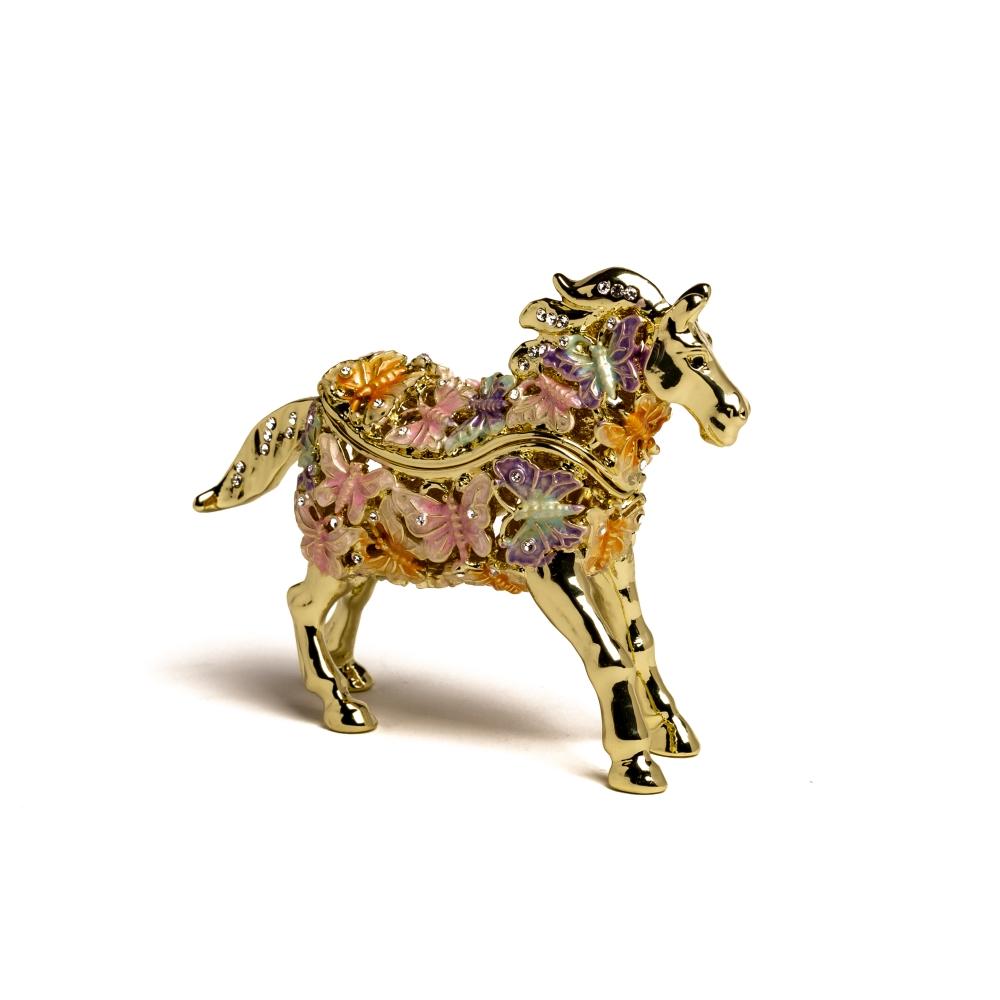 Handpainted Golden Horse Decorated with butterflies Trinket Box