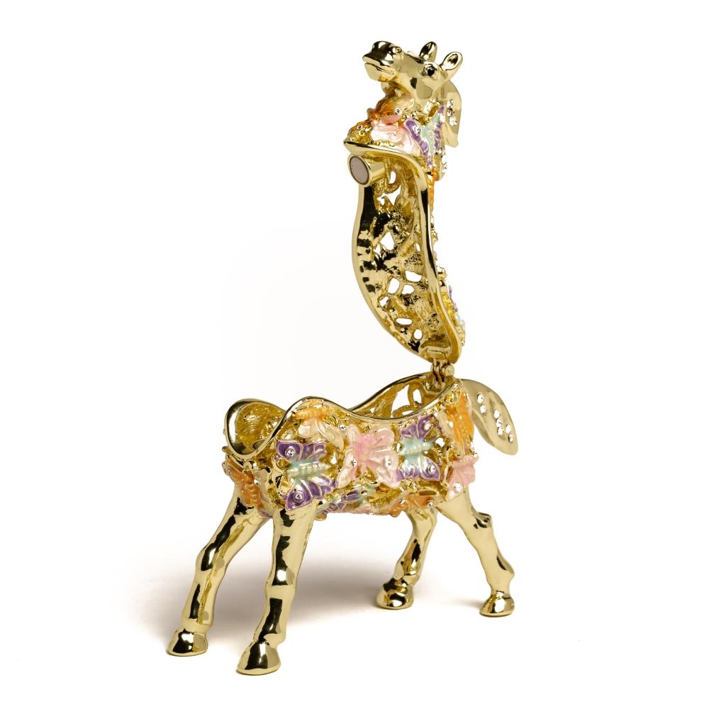 Handpainted Golden Horse Decorated with butterflies Trinket Box