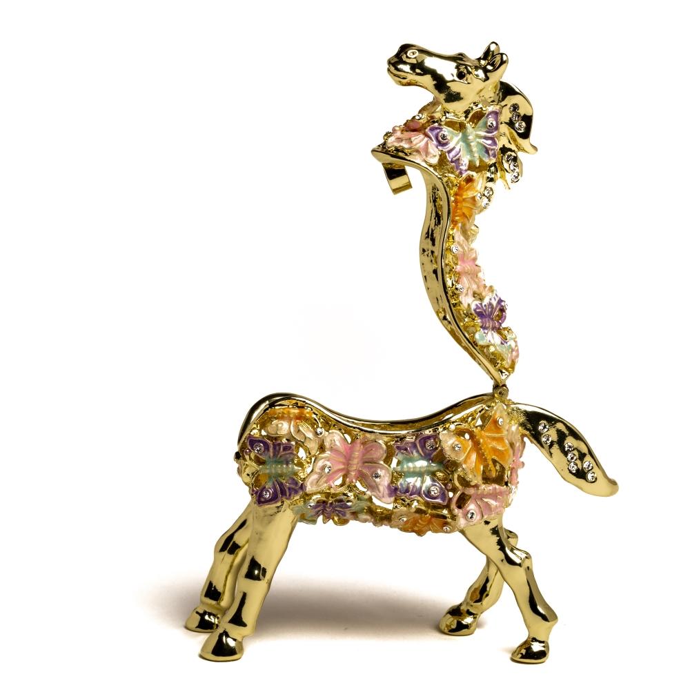 Handpainted Golden Horse Decorated with butterflies Trinket Box