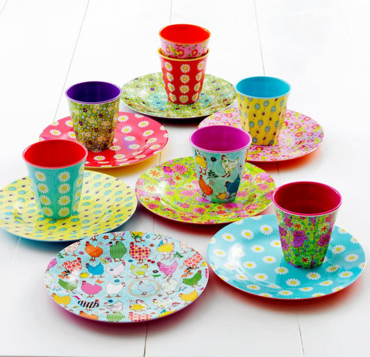 Rice DK Side Hen Print Plate Two Tone Melamine Plates