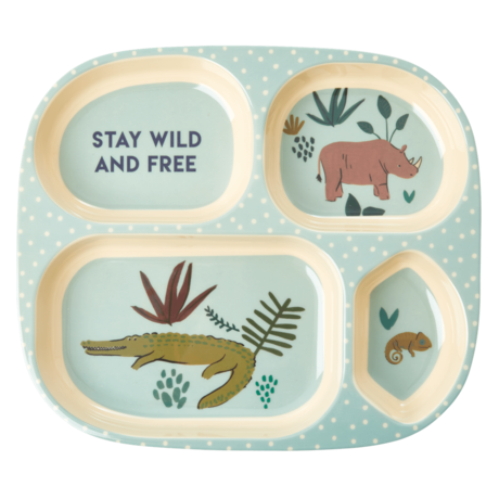 Rice DK | Kids 4 Room Melamine Plate Blue Jungle Animal Print