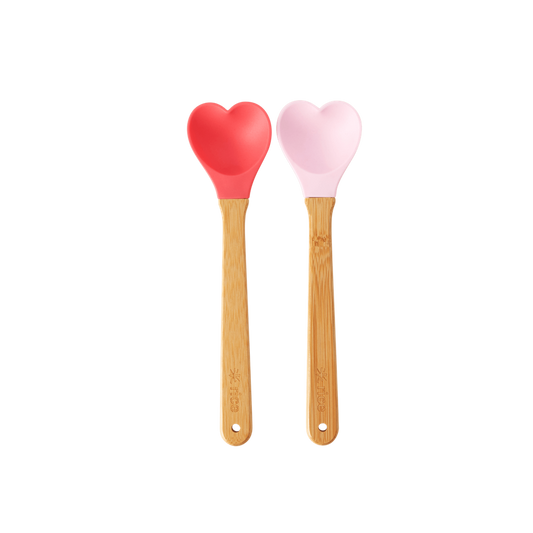 Rice DK Set of Two Mini Pink and Red Bamboo and Silicone Heart Spatulas