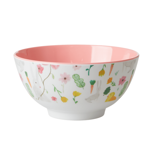 Rice DK White Easter Medium Print Two Tone Melamine Bowl