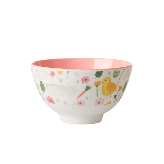 Rice DK White Easter Small Print Two Tone Melamine Bowl