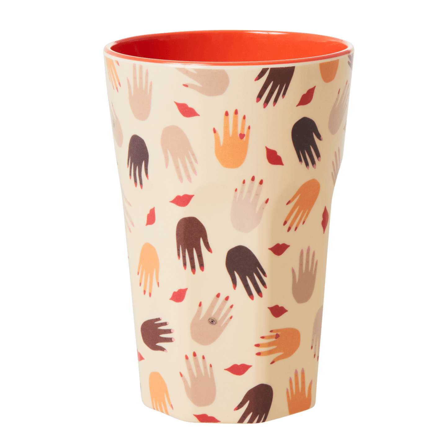 Tall MELAMINE CUP WITH Hands and Kisses Print