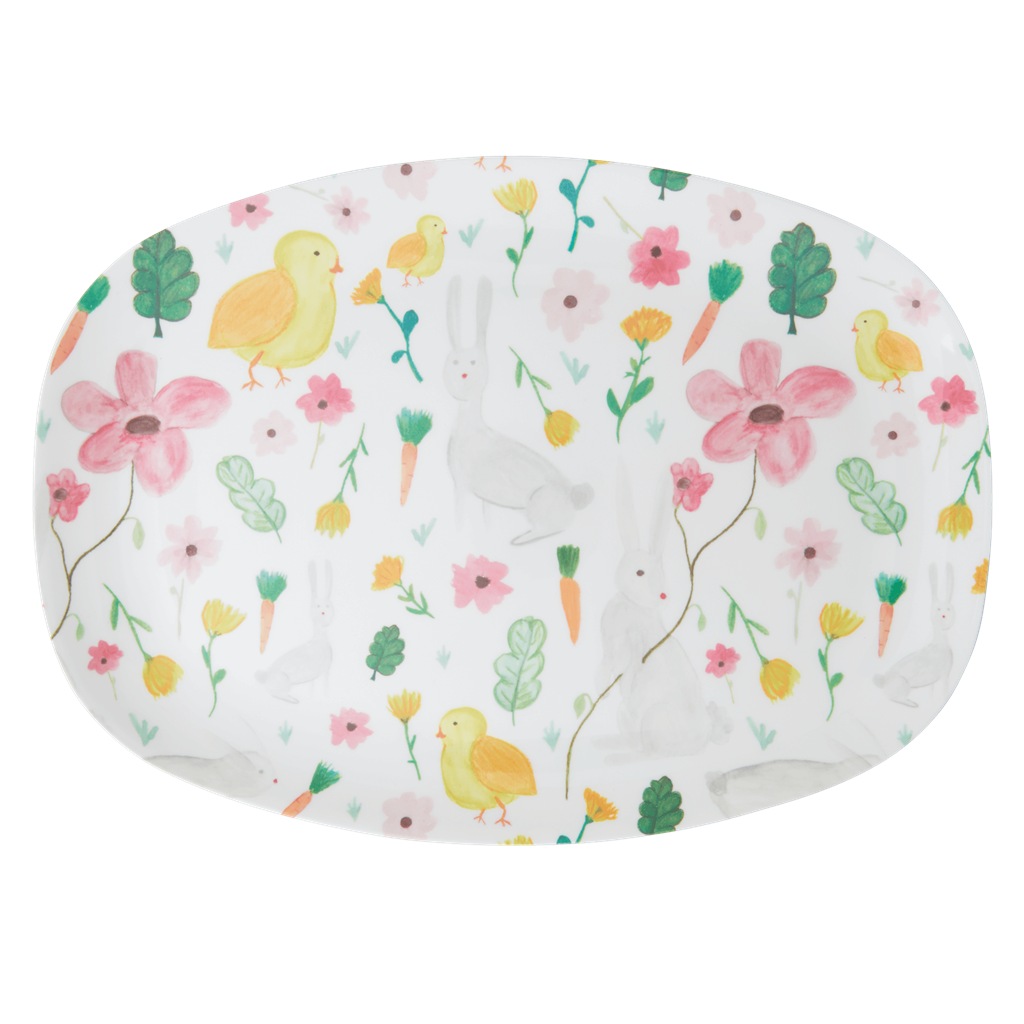 Rice DK White Easter Two Tone Melamine Rectangular Plate