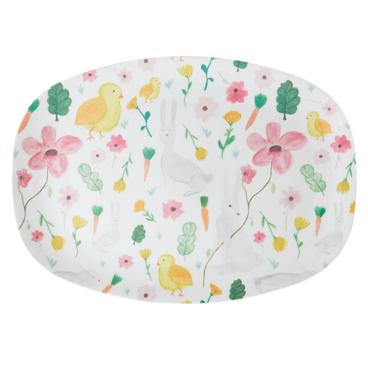 Rice DK White Easter Two Tone Melamine Rectangular Plate